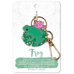 Frog and Water Lily Enamel Keychain with Key Clip - Nature & Wildlife Accessory‎